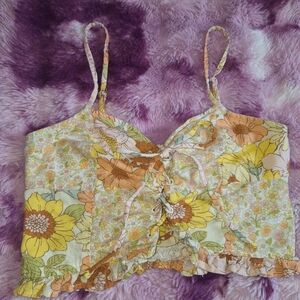 American Eagle Outfitters Yellow Orange Floral Lace-Up Cami